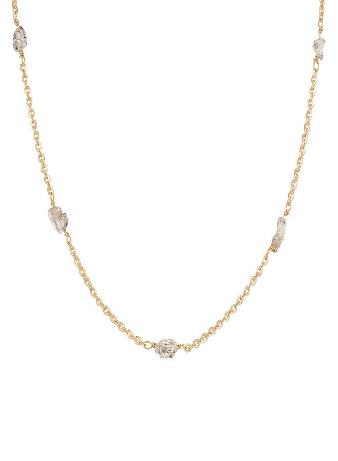 MYEARS Women Bead Choker Station Necklace Gold Gemstone 14K Simple Dainty Handmade Thick Chain Everyday Boho Beach Jewelry - Herkimer Diamond - Image 1